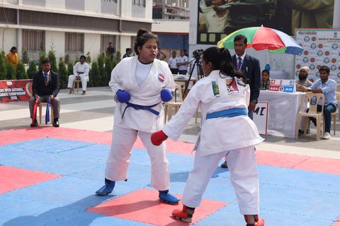 Cadets competing at the karate tournament on campus