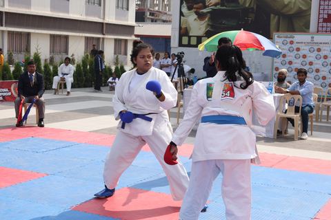Cadets competing at the karate tournament on campus