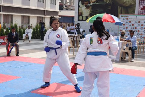 Cadets competing at the karate tournament on campus
