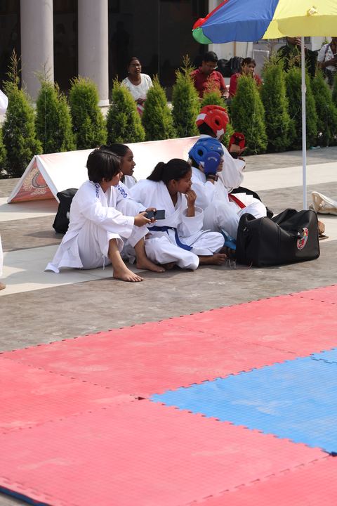 Cadets competing at the karate tournament on campus