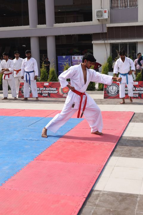 Cadets competing at the karate tournament on campus