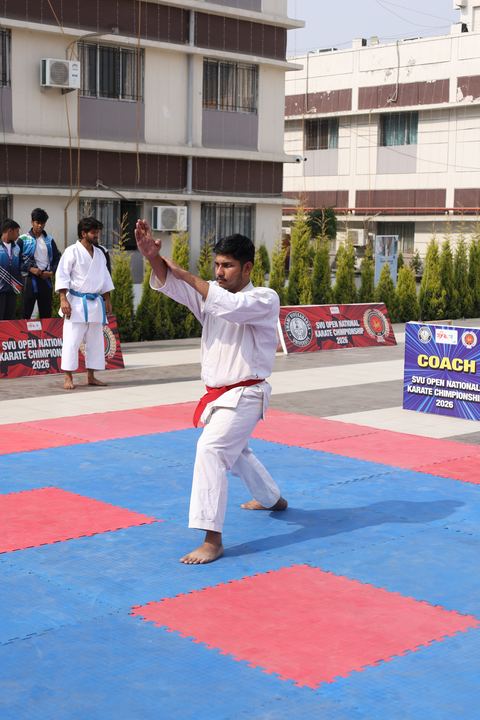 Cadets competing at the karate tournament on campus