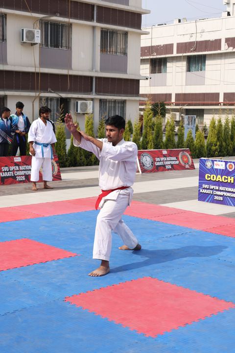 Cadets competing at the karate tournament on campus