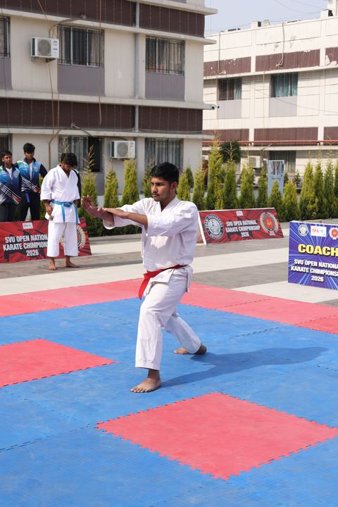 Cadets competing at the karate tournament on campus