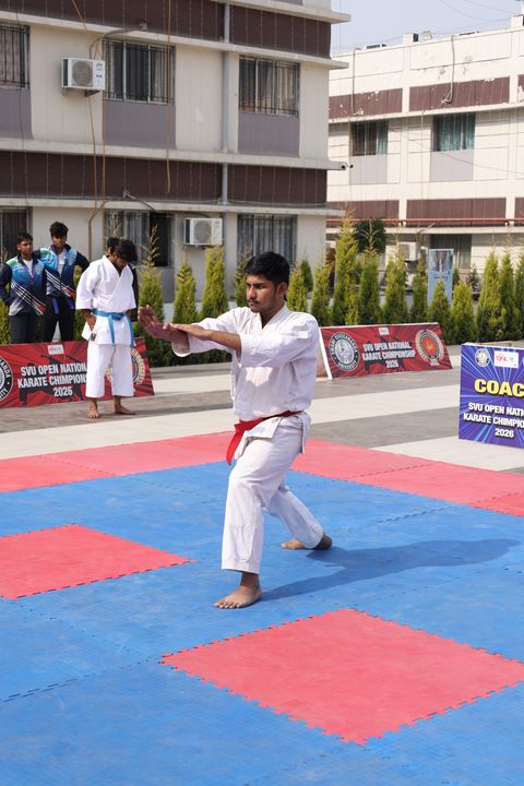 Cadets competing at the karate tournament on campus