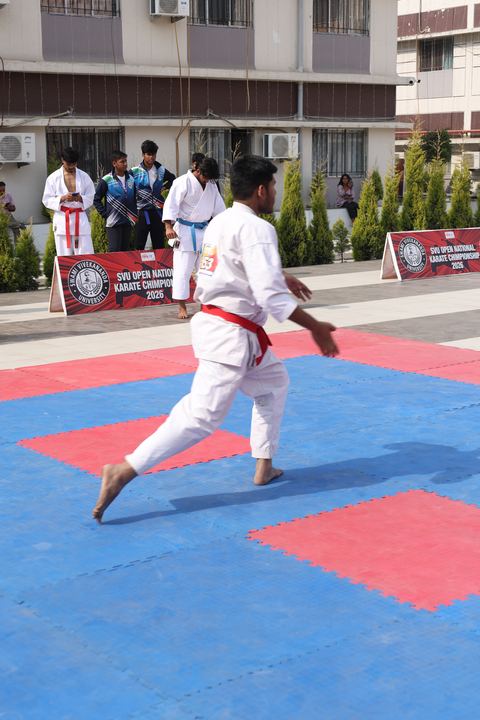 Cadets competing at the karate tournament on campus