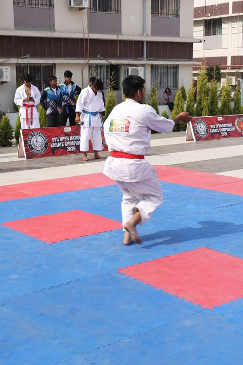 Cadets competing at the karate tournament on campus