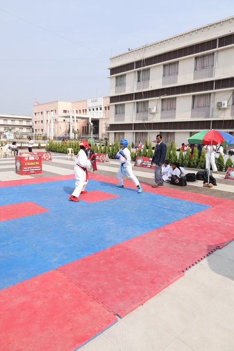Cadets competing at the karate tournament on campus