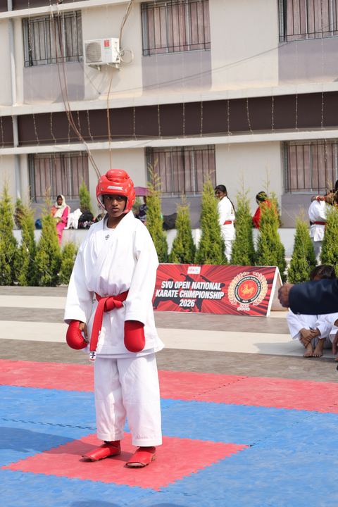 Cadets competing at the karate tournament on campus
