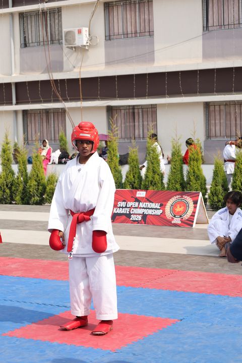 Cadets competing at the karate tournament on campus