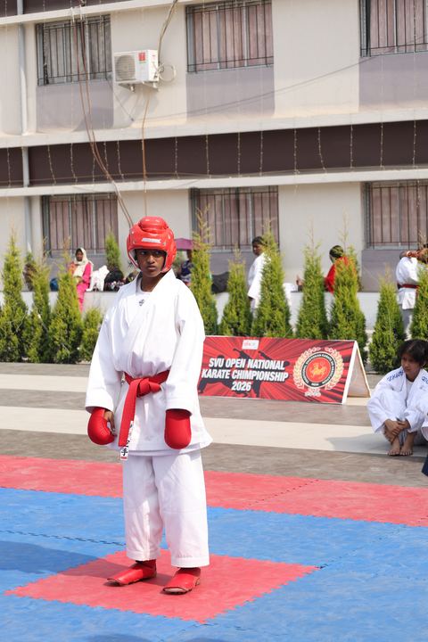 Cadets competing at the karate tournament on campus