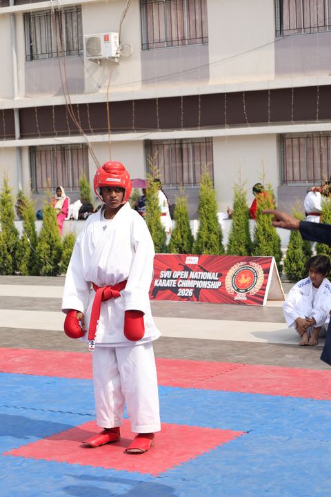 Cadets competing at the karate tournament on campus