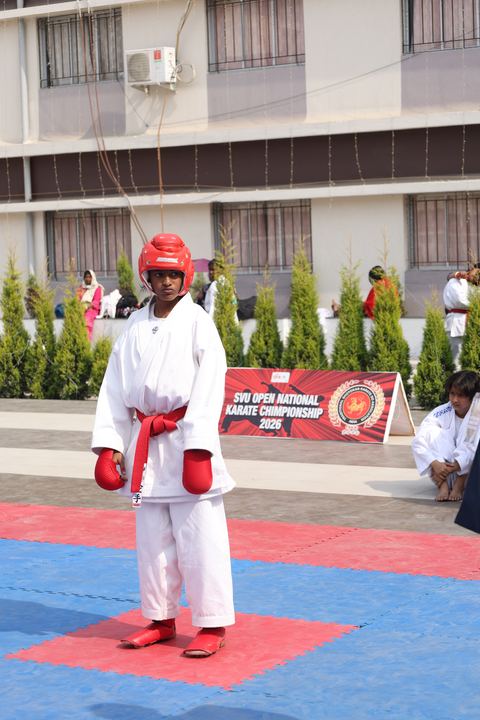 Cadets competing at the karate tournament on campus