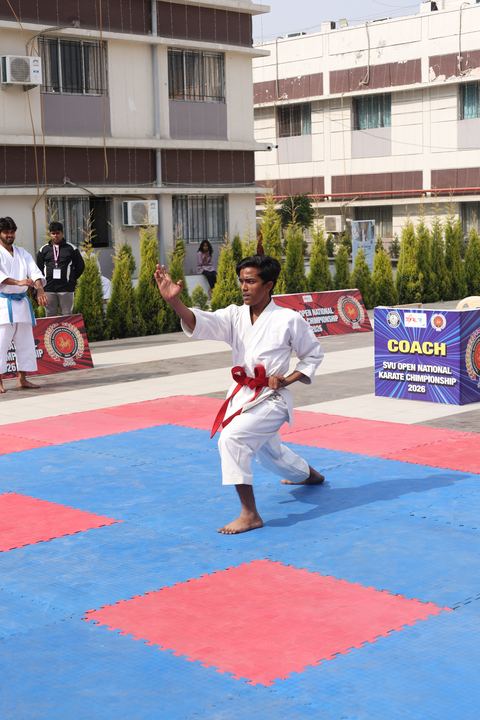 Cadets competing at the karate tournament on campus