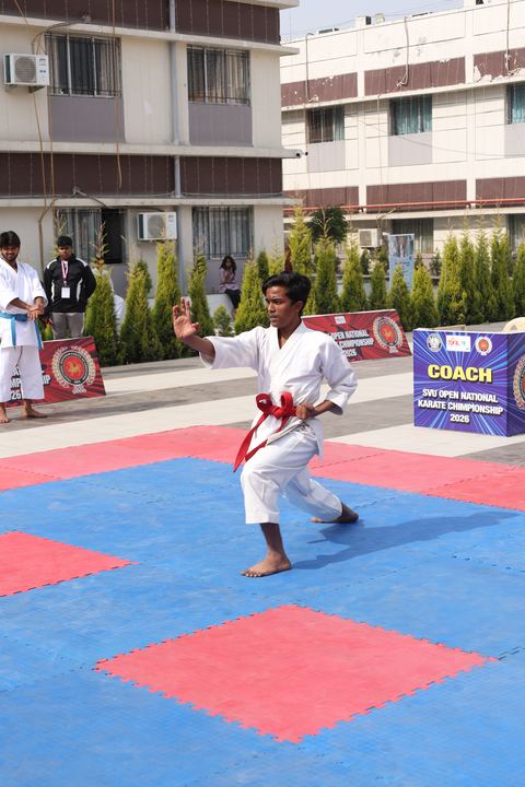 Cadets competing at the karate tournament on campus