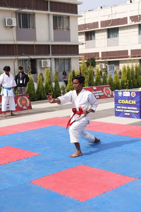 Cadets competing at the karate tournament on campus