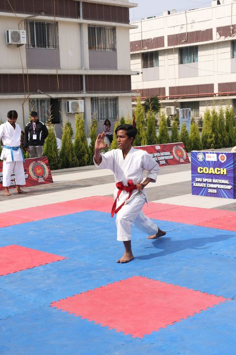Cadets competing at the karate tournament on campus