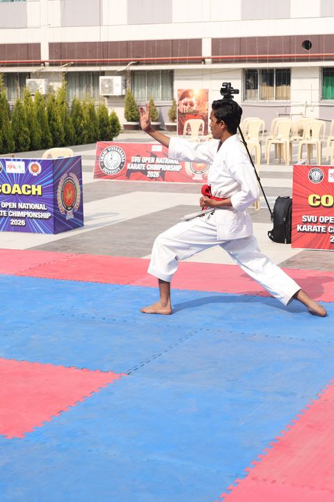 Cadets competing at the karate tournament on campus