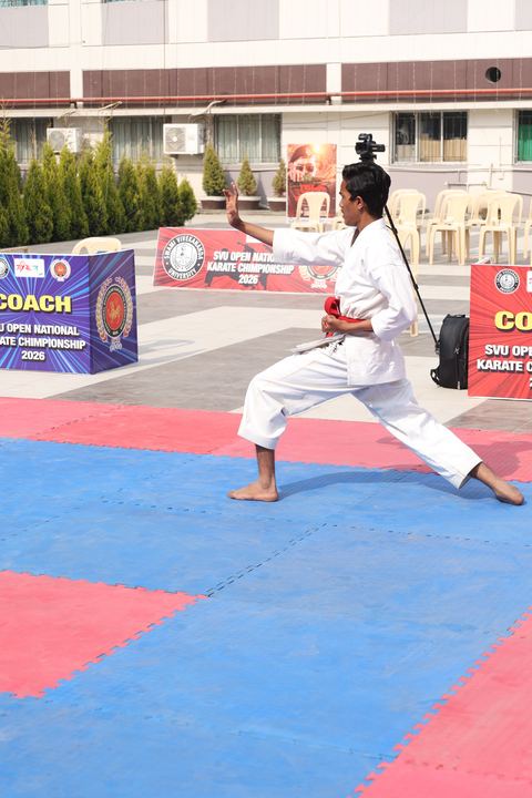 Cadets competing at the karate tournament on campus