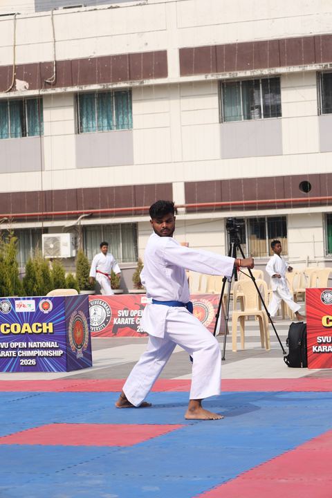 Cadets competing at the karate tournament on campus
