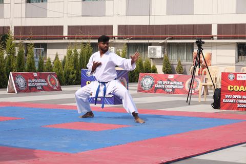Cadets competing at the karate tournament on campus