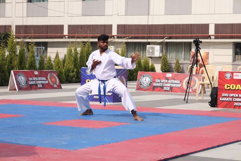 Cadets competing at the karate tournament on campus
