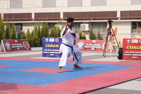 Cadets competing at the karate tournament on campus