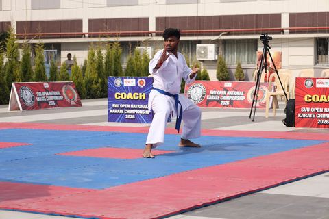 Cadets competing at the karate tournament on campus