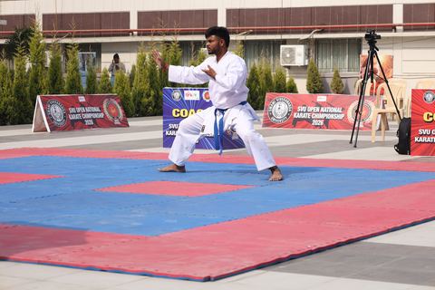 Cadets competing at the karate tournament on campus