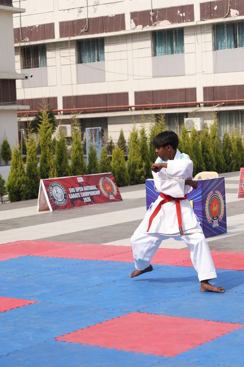Cadets competing at the karate tournament on campus