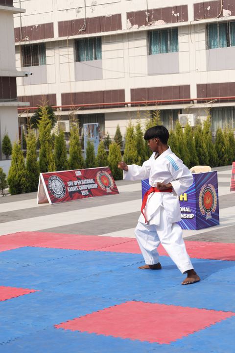 Cadets competing at the karate tournament on campus