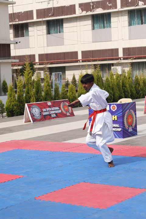 Cadets competing at the karate tournament on campus