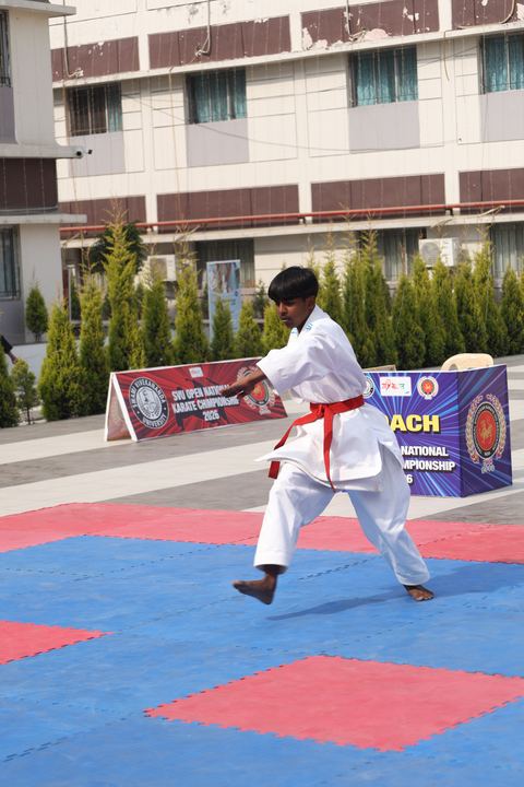 Cadets competing at the karate tournament on campus