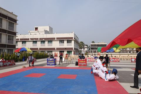 Cadets competing at the karate tournament on campus