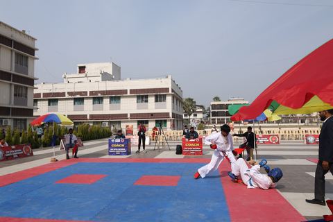 Cadets competing at the karate tournament on campus