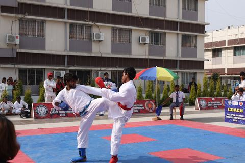 Cadets competing at the karate tournament on campus