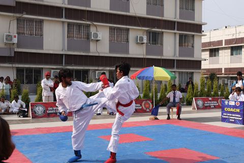 Cadets competing at the karate tournament on campus