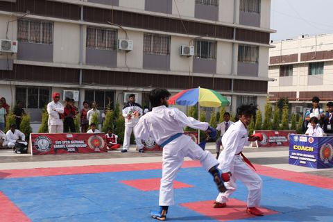 Cadets competing at the karate tournament on campus