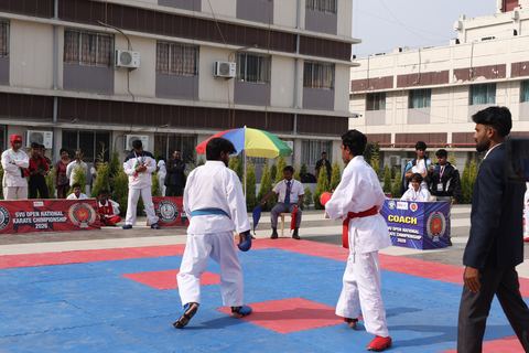 Cadets competing at the karate tournament on campus