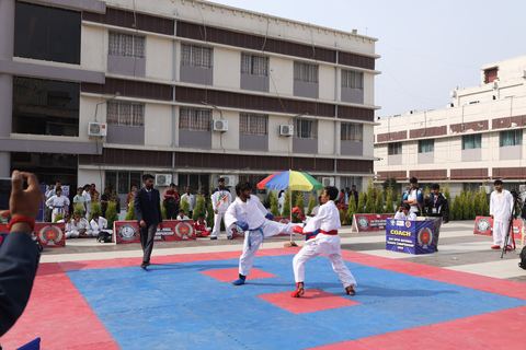 Cadets competing at the karate tournament on campus