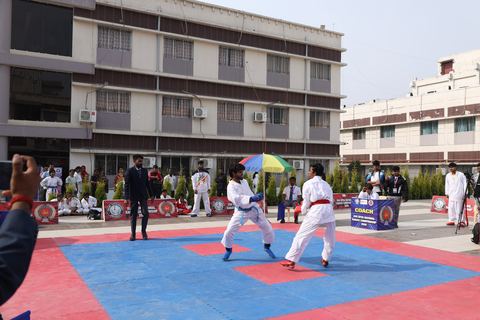 Cadets competing at the karate tournament on campus