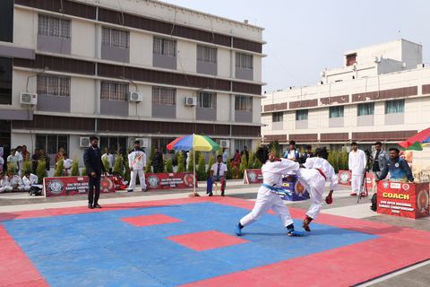 Cadets competing at the karate tournament on campus