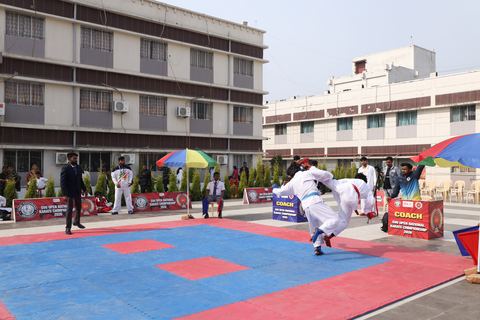 Cadets competing at the karate tournament on campus