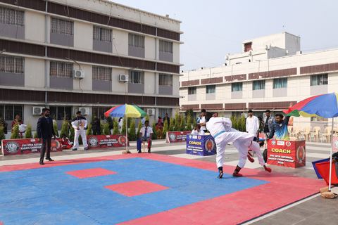 Cadets competing at the karate tournament on campus