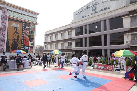 Cadets competing at the karate tournament on campus