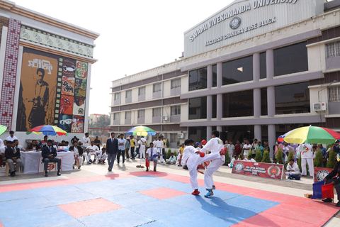 Cadets competing at the karate tournament on campus