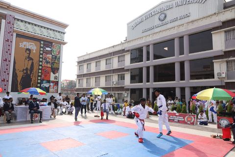 Cadets competing at the karate tournament on campus