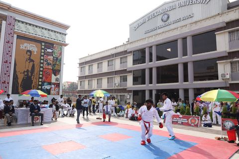 Cadets competing at the karate tournament on campus