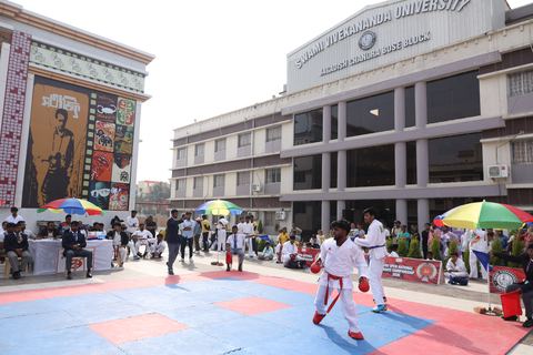 Cadets competing at the karate tournament on campus