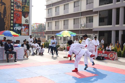 Cadets competing at the karate tournament on campus